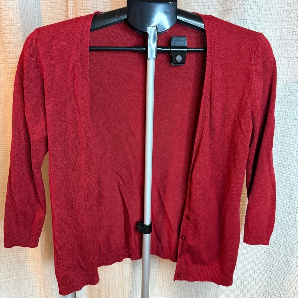 dressbarn Brick Red Open-Front Lightweight Cardigan
